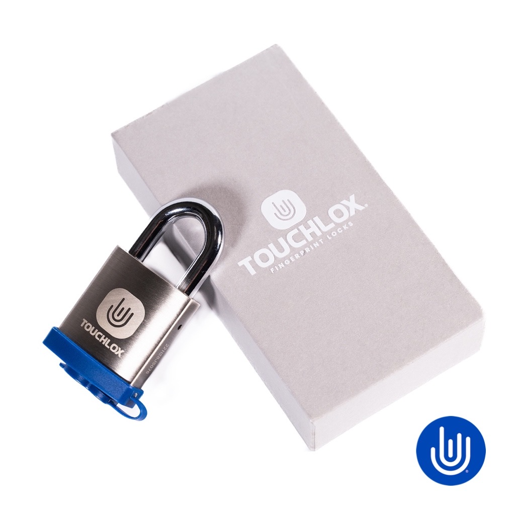 Touchlox Waterproof Outdoor Biometric Fingerprint Padlock with Backup Keys and Smart Phone App.