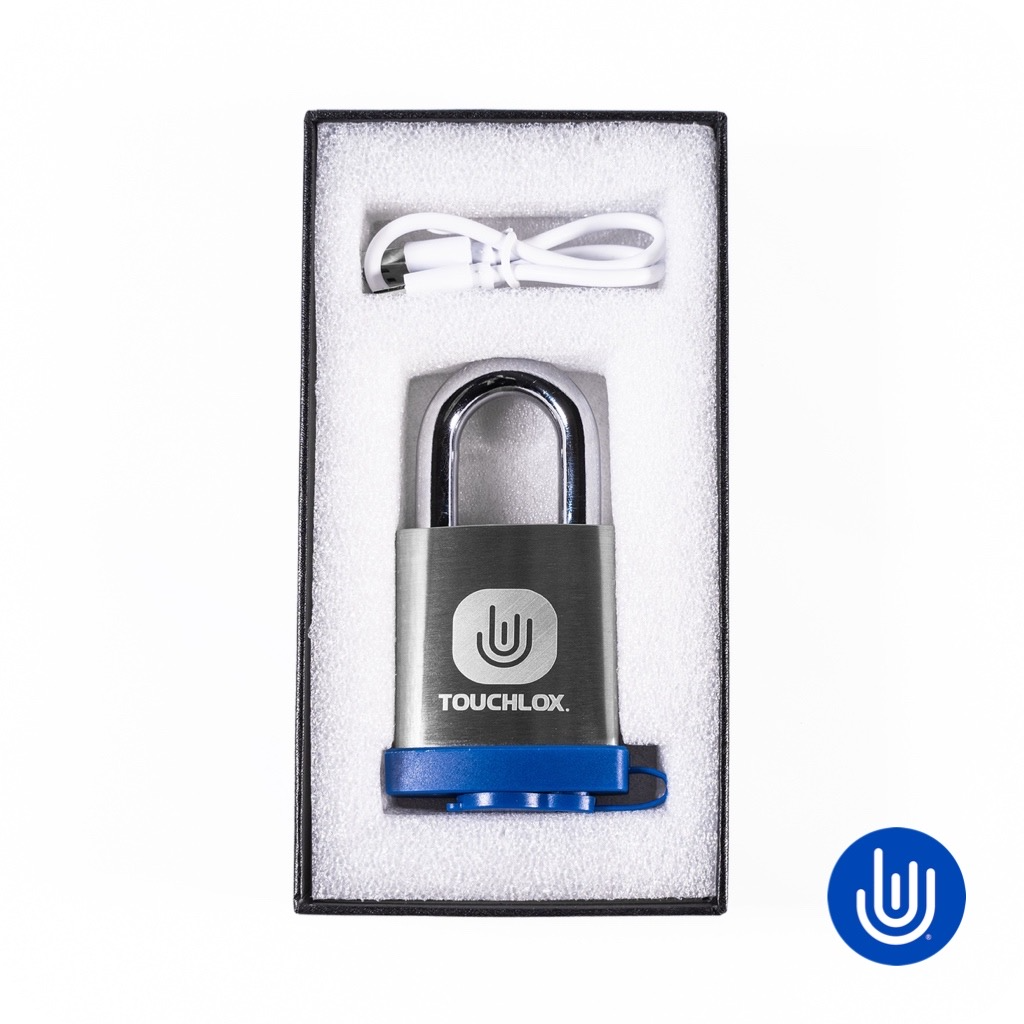 Touchlox Waterproof Outdoor Biometric Fingerprint Padlock with Backup Keys and Smart Phone App.