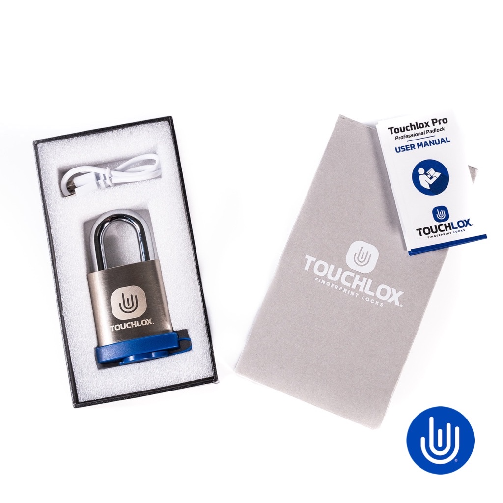 Touchlox Waterproof Outdoor Biometric Fingerprint Padlock with Backup Keys and Smart Phone App.